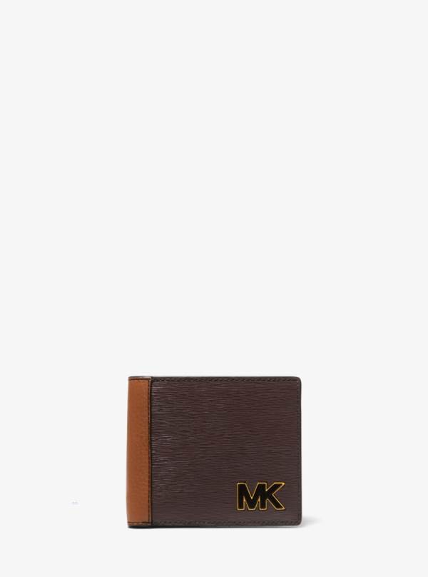 Panske Penazenky Michael Kors Hudson Two-Tone Leather Billfold Hnede - Doplnky Michael Kors Obchod | STXYG-9304